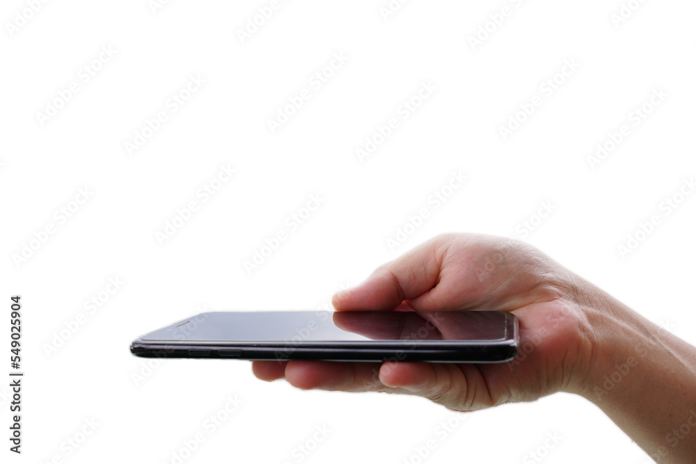 Male hand with black smartphone communication technology and concept (spot focus) Male hand with black smartphone communication technology and concept (spot focus)