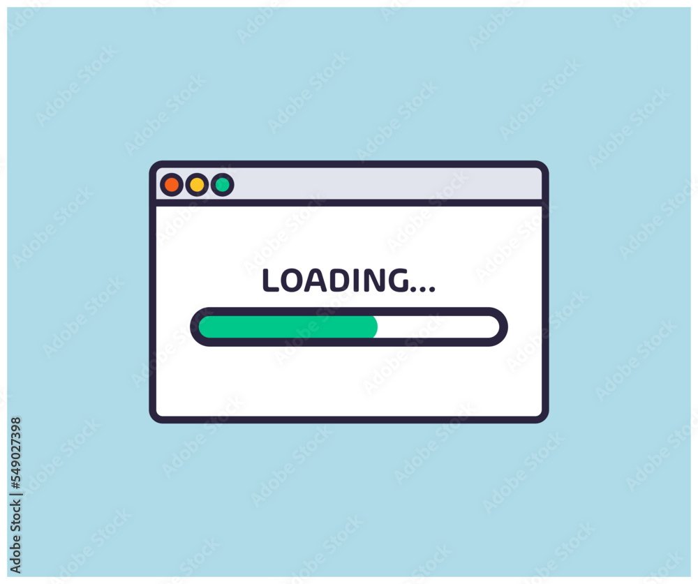 Progress loading bar, loading sign, load indicator icons, preload symbol on web browser site logo design. Business concept. Open Internet browser window in a flat style vector design and illustration. Progress loading bar, loading sign, load indicator icons, preload symbol on web browser site logo design. Business concept. Open Internet browser window in a flat style vector design and illustration.