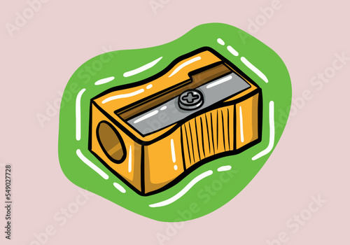 Hand drawn yellow Pencil Sharpener stationary vector drawings, cartoon vector.