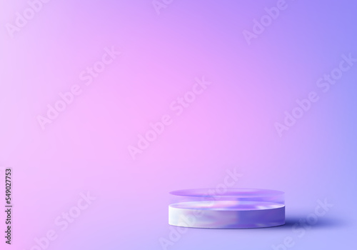 3D realistic crystal glass transparent podium pedestal display minimal wall scene background
