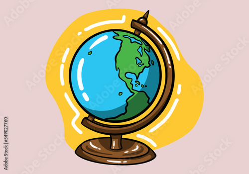 Hand drawn A table globe with concept of worldwide education. Vector cartoon illustration