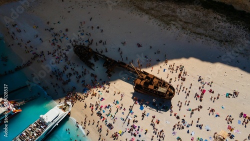 Aerial view of a crowded seashore