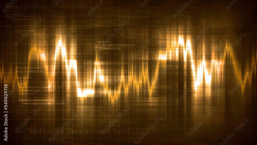 Digital waveform equalizer on a black background. Motion. Technological ...
