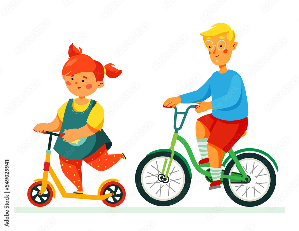 Happy children cycling - flat design style illustration Happy children cycling - flat design style illustration