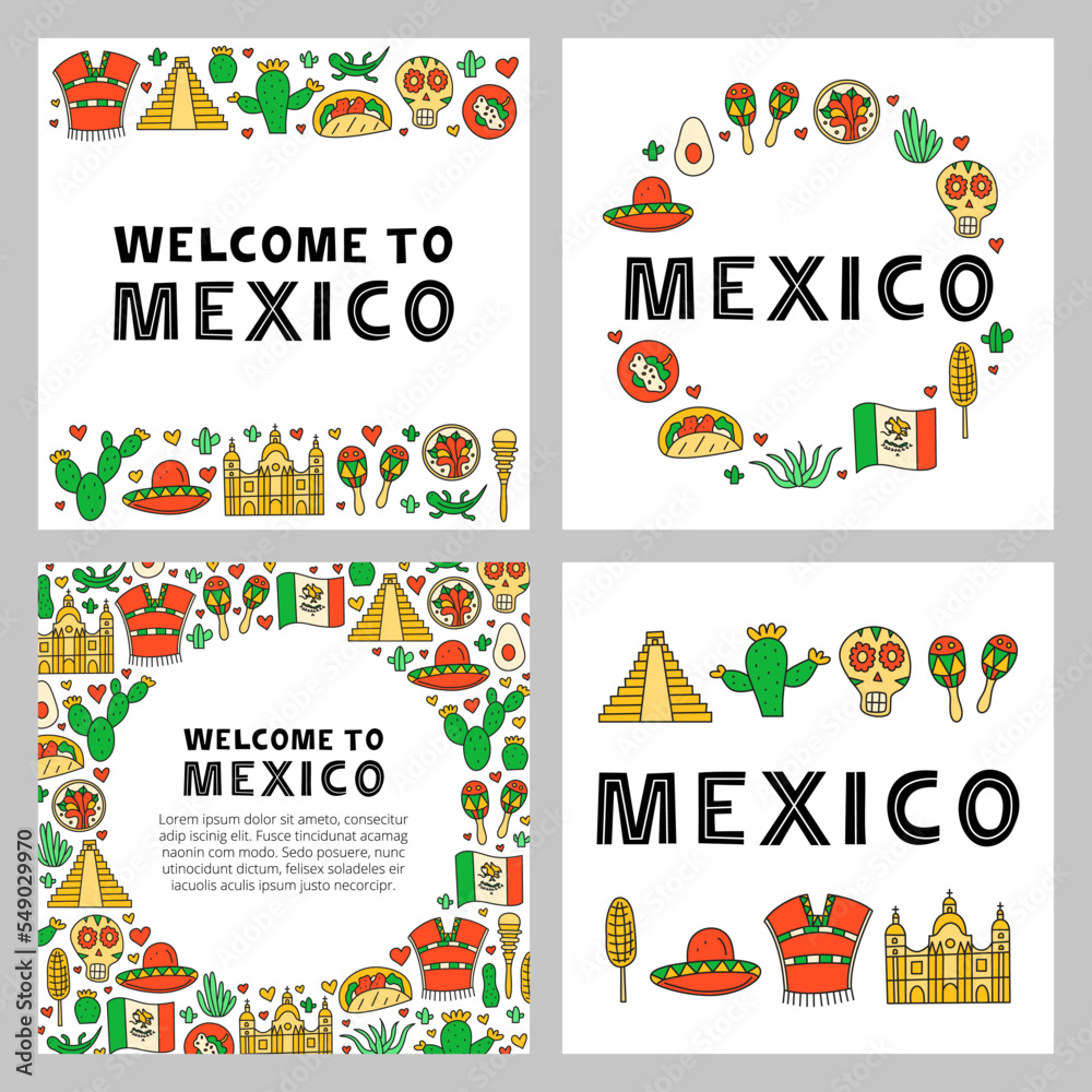 Set of Mexican posters with national landmarks, food and attractions ...