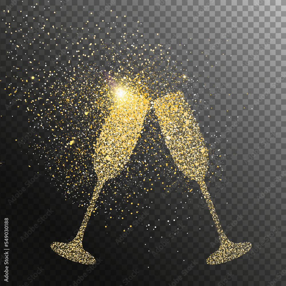Christmas holiday gold glitter champagne glass transparent background Stock  Vector