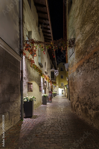Brixen street by night, Northern Italy