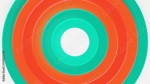 Bright orange and turquoise concentric 3D rings. Motion. Pulsating circular shapes  calm and hypnotic effect.