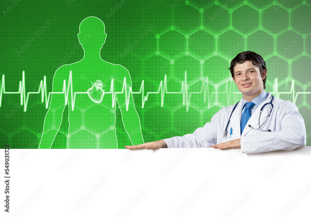 Doctor with banner