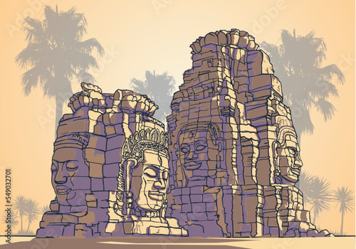 Bayon Temple in Angkor Thom. Bayon is a well known khmer temple at Angkor in Cambodia