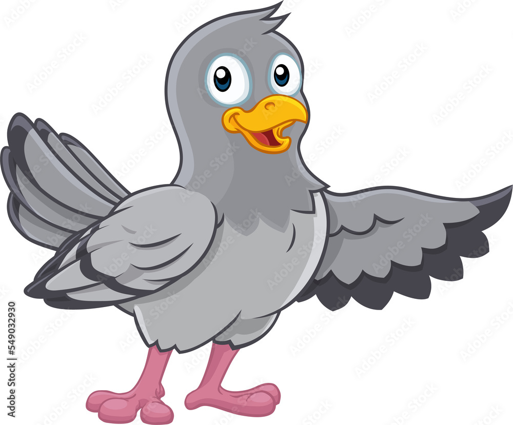 Pigeon Cartoon Dove Bird Pointing With Wing Pigeon Cartoon Dove Bird Pointing With Wing