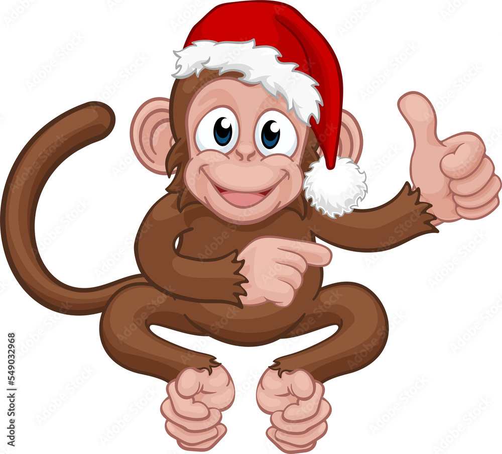 Christmas Monkey Cartoon Character in Santa Hat Christmas Monkey Cartoon Character in Santa Hat