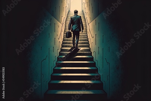 Businessman Climbing Up Staircase Career Ladder Success Concept