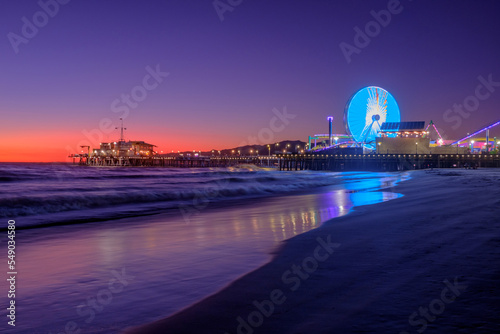 The Santa Monica Pier at night, Los Angeles, California.