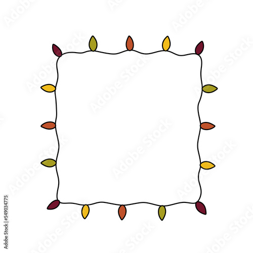 Doodle cute square frame. Festive decorative garland. Vector cozy element for decor