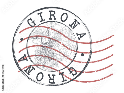 Girona, Spain Stamp Map Postal. Silhouette Seal Roads and Streets. Passport Round Design. Vector Icon. Design Retro Travel National Symbol.