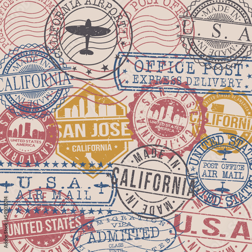 San Jose  CA  USA Set of Stamps. Travel Stamp. Made In Product. Design Seals Old Style Insignia.