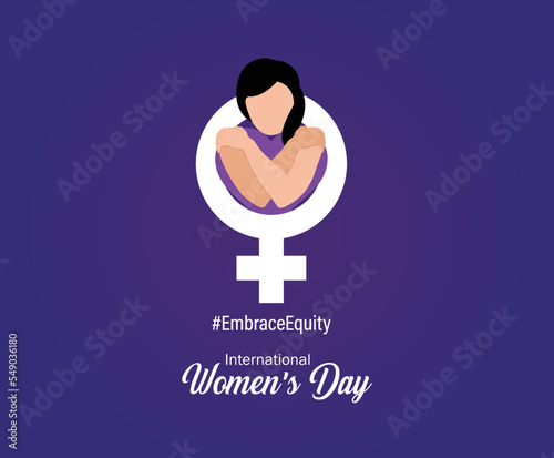 International Women's Day 2023, campaign theme: #EmbraceEquity. Women's Day vector illustration. Give equity a huge embrace.