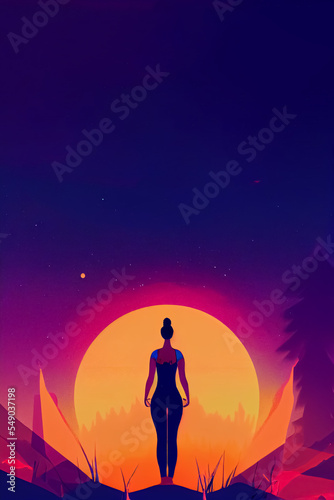 Hand-drawn digital illustration of a woman doing yoga meditation  a calm healing atmosphere  can be used for banner  wallpaper  backgrounds  or healthy issue.