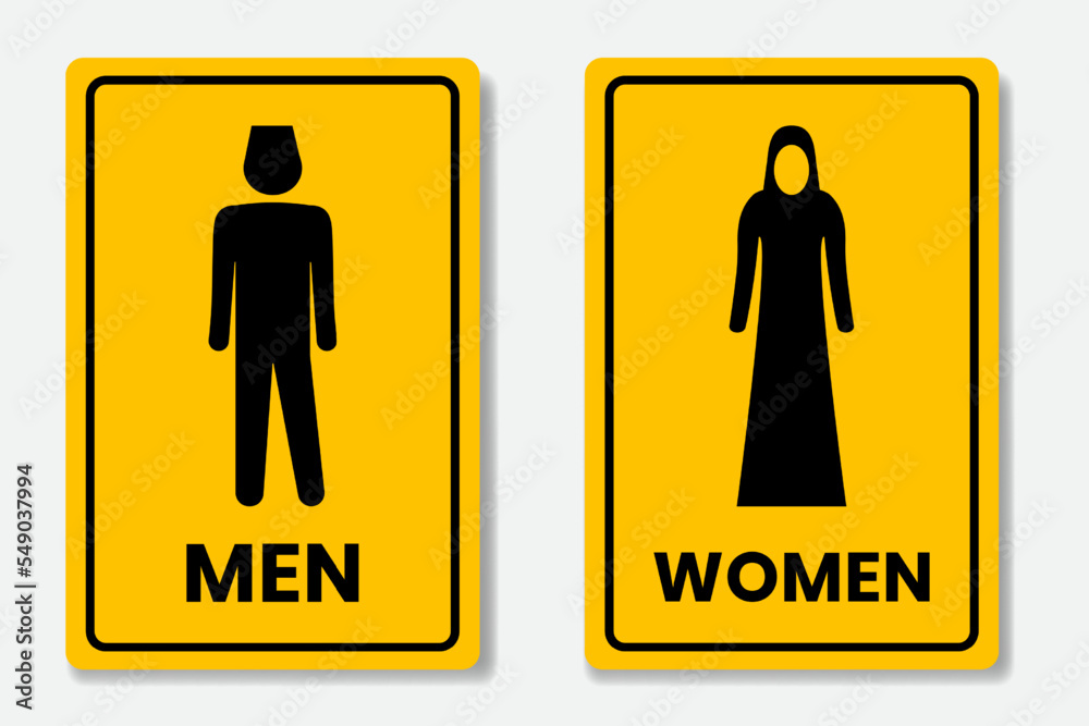 Set toilet signs with Muslim women and men icons yellow base color and ...