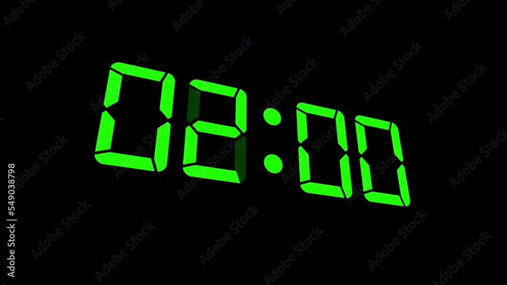02:00 - digital animation concept.green digital text animation on black background.isometric Digital clock timer animation 02:00 - digital animation concept.green digital text animation on black background.isometric Digital clock timer animation