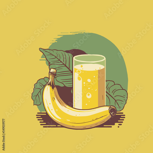 fresh banana slices juice fruit in glass logo vector illustration