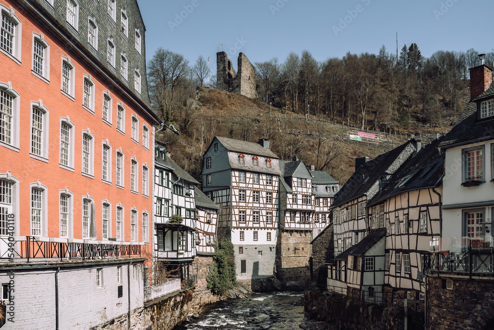 Traditional medieval half timbered houses of Monschau, Germany