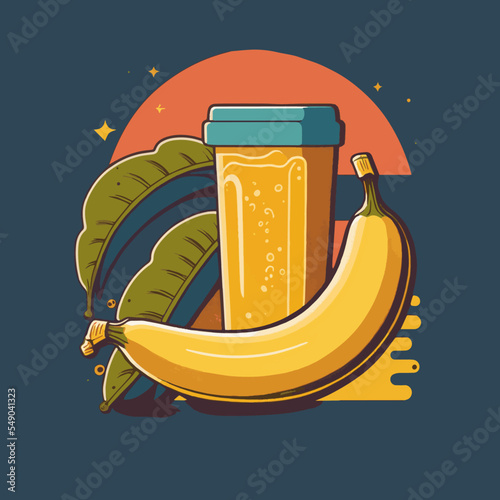 fresh banana slices juice fruit in glass logo vector illustration