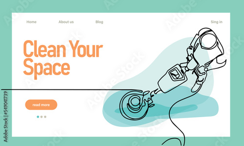 Home cleaning service landing page design concept, illustration of janitors with cleaning tools. Vector illustration