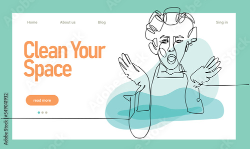 Home cleaning service landing page design concept, illustration of janitors with cleaning tools. Vector illustration