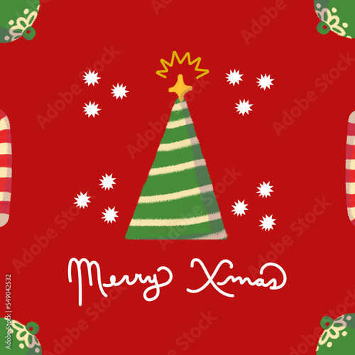 Card de feliz navidad con ilustración de árbol de navidad