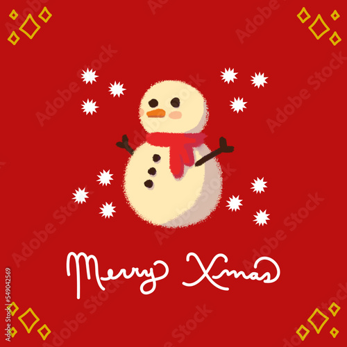 Card de feliz navidad con ilustración de muñeco de nieve