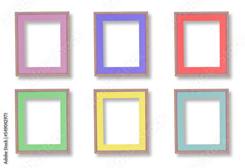 Multicolores empty picture frames isolated on a white background