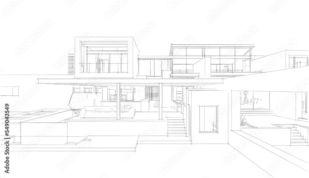 architectural sketch of a house