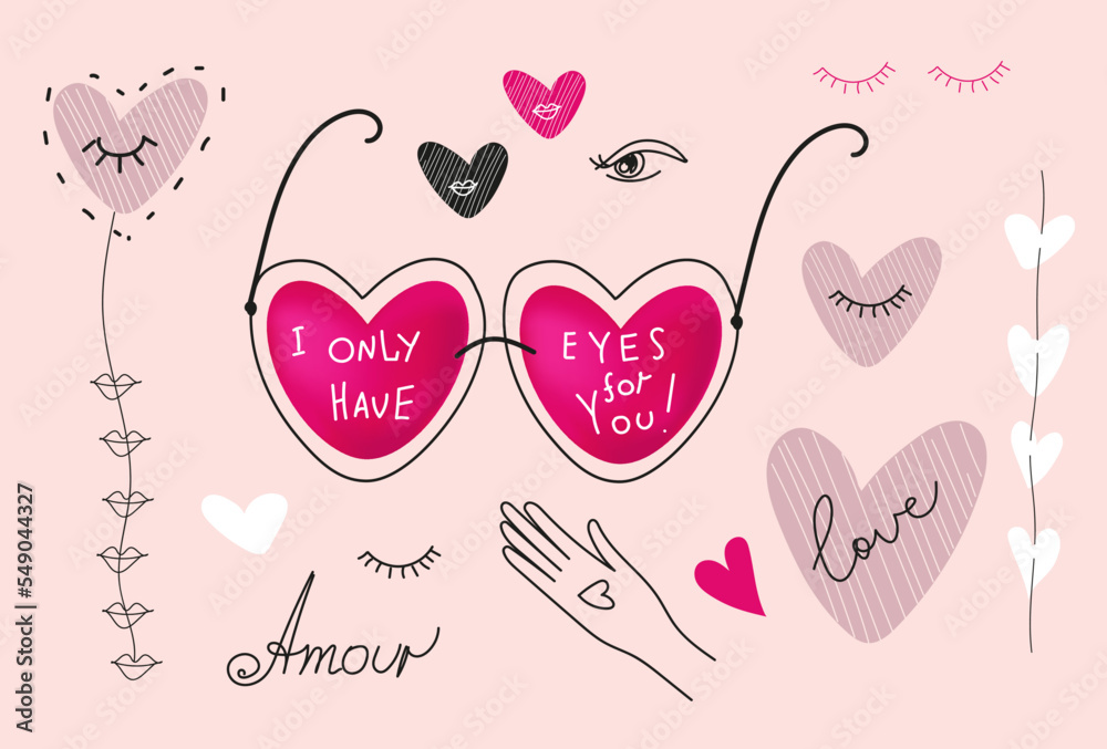 Valentine's day social media banner design. Abstract Modern collage. Vector doodle illustration. Hipster graphic design for Greeting Cards, poster, banner.