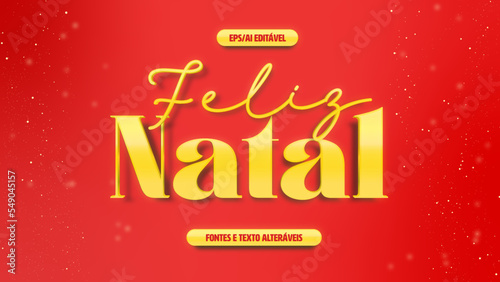 Selo para composição de Feliz Natal editável estilo 3d dourado em vetor com partículas douradas e fundo vermelho das cores natalinas.