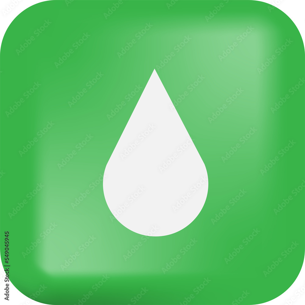 Water drop icon on green button. 