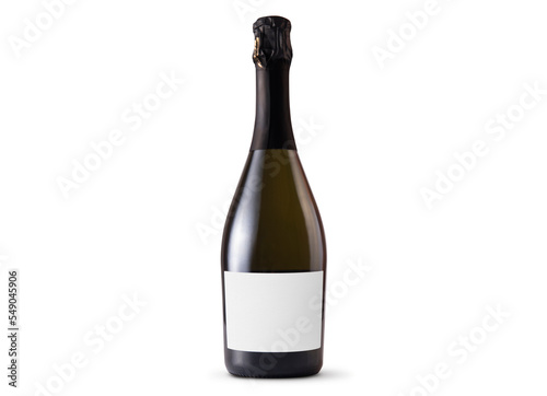 Prosecco bottle with blank label on white background. Easily apply your custom design on the label.