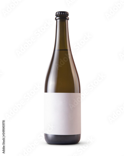 Homemade Wine bottle with crown cap with blank label on white background. Easily apply your custom design on the label.