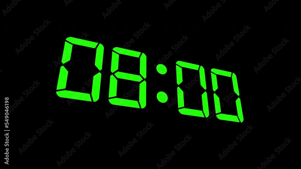 08:00 - digital animation concept.green digital text animation on black background.isometric Digital clock timer animation 08:00 - digital animation concept.green digital text animation on black background.isometric Digital clock timer animation