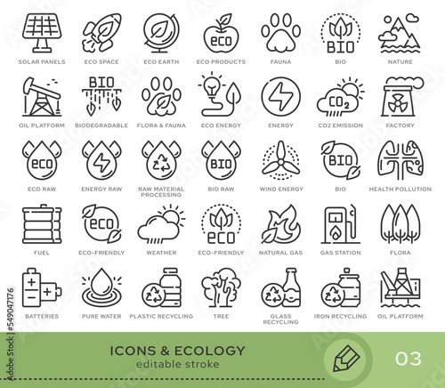 Set of conceptual icons. Vector icons in flat linear style for web sites, applications and other graphic resources. Set from the series - Ecology and Environment . Editable stroke icon.