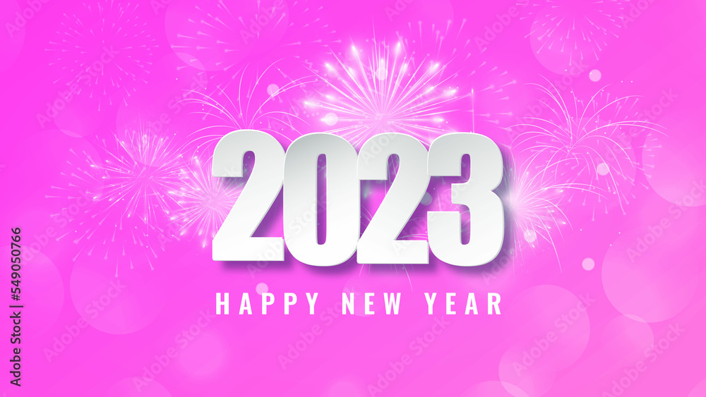 Happy new year 2023 Pink fireworks in the night sky web background and has space to wright text content web banner social media post and Pink  Sparkle Christmas 