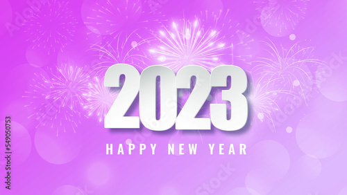 Happy new year 2023 Purple fireworks in the night sky web background and has space to wright text content web banner social media post and Purple Sparkle Christmas 