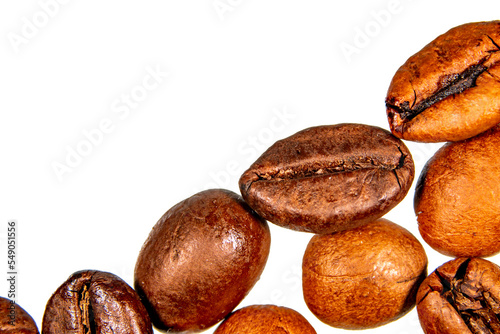 Coffee beans isolated on a white background close-up