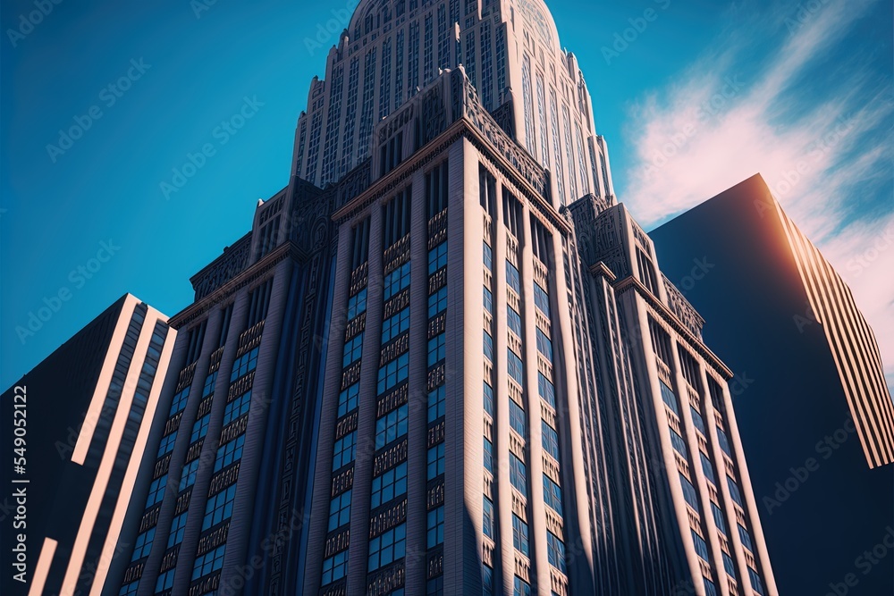 Low Angle Shot Of A Tall City Building With A Blue Sky In The Background In New York