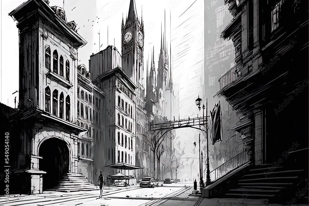 Naklejka premium Sketch City Background