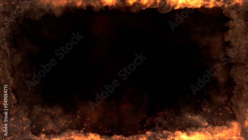 lighting fire with sparks square frame for content, isolated - object 3D rendering
