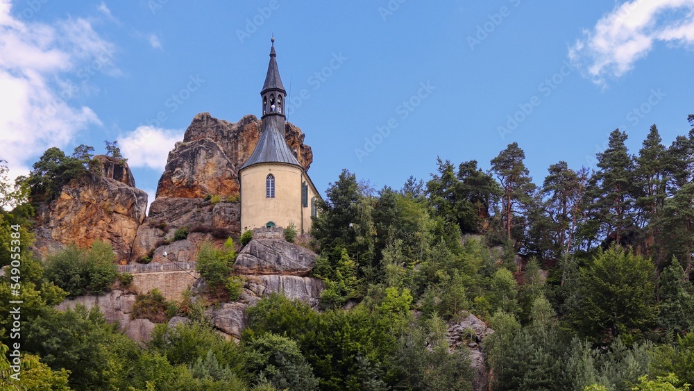 A view to the rock castle Vranov - Pantheon at Mala Skala, Czech republic A view to the rock castle Vranov - Pantheon at Mala Skala, Czech republic