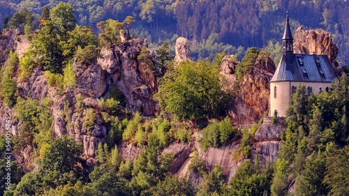 A view to the rock castle Vranov - Pantheon at Mala Skala  Czech republic