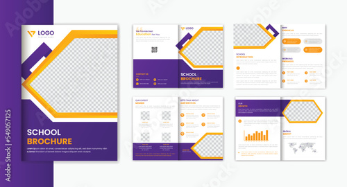 School admission 8 pages A4 brochure design template, education brochure prospectus design